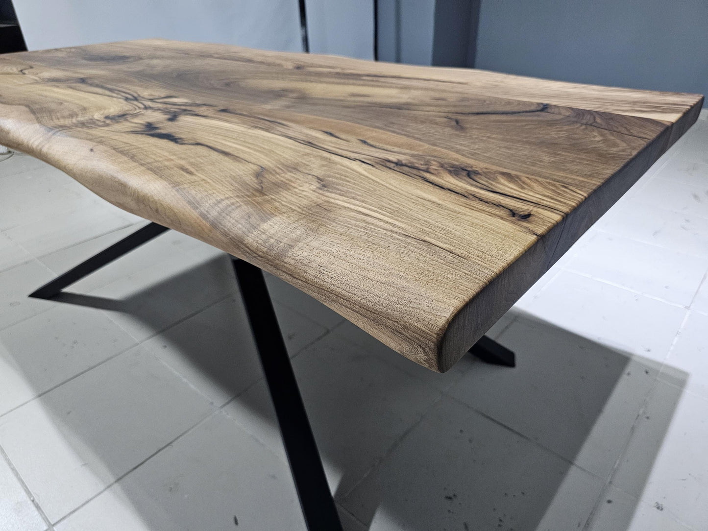 Dark Walnut Tree Dinin Room Table,Custom Order Dining Table,Mid Century Dining Table, Handmade Solid Wood Table with Metal Legs,