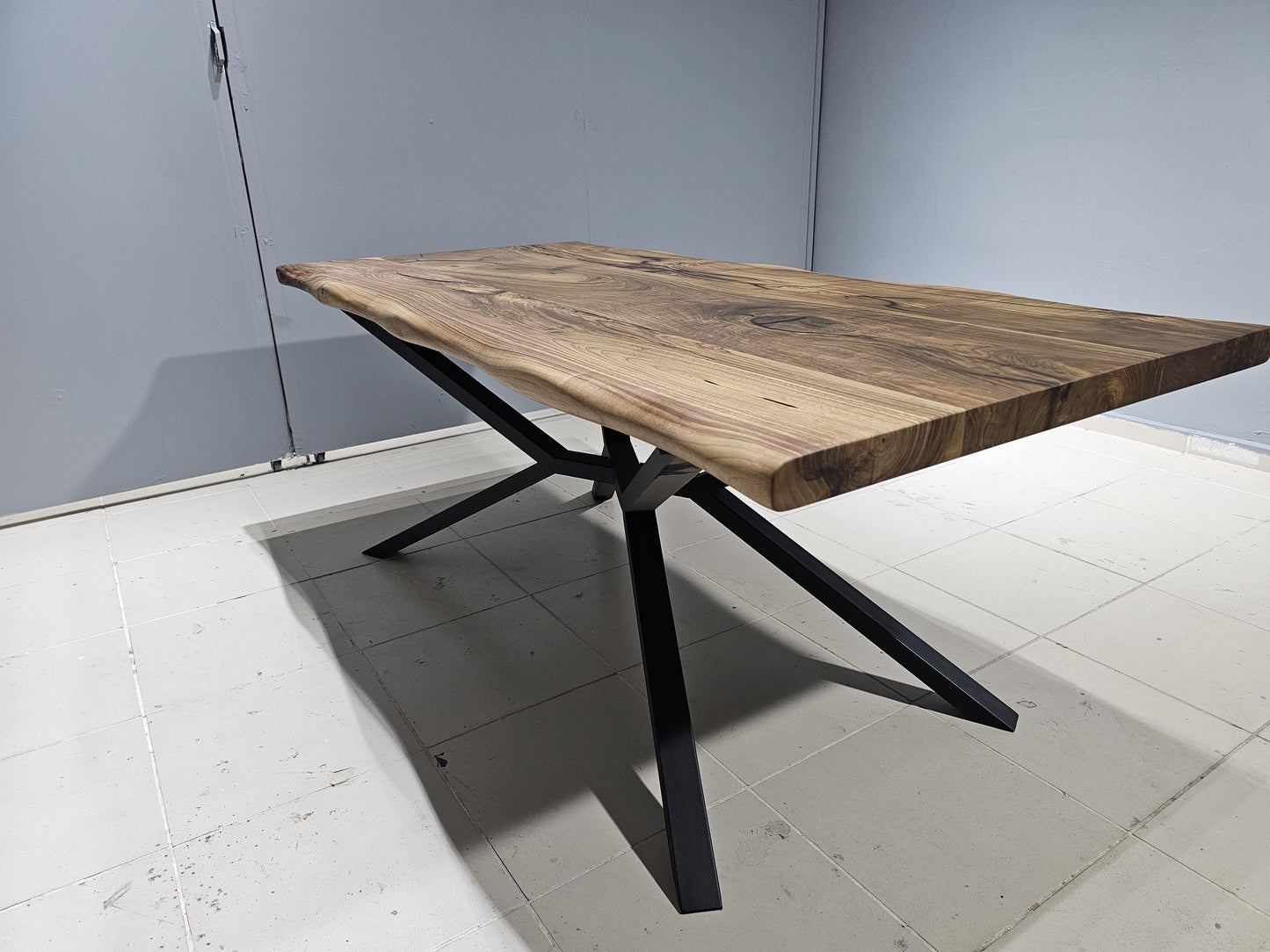 Dark Walnut Tree Dinin Room Table,Custom Order Dining Table,Mid Century Dining Table, Handmade Solid Wood Table with Metal Legs,