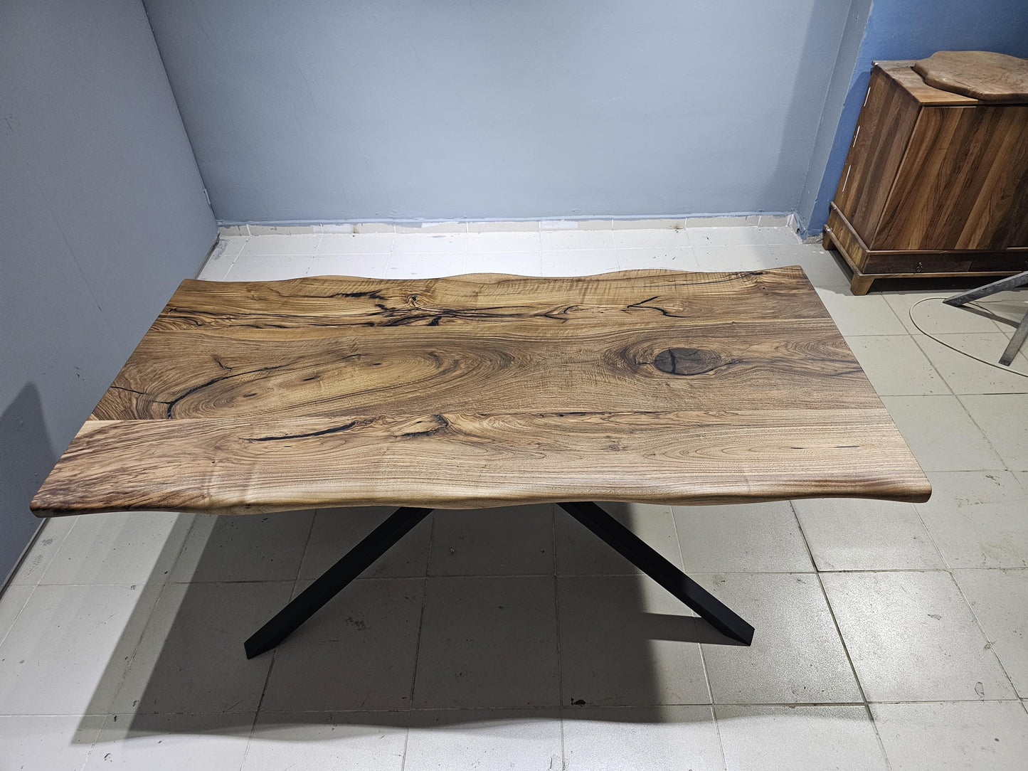 Dark Walnut Tree Dinin Room Table,Custom Order Dining Table,Mid Century Dining Table, Handmade Solid Wood Table with Metal Legs,