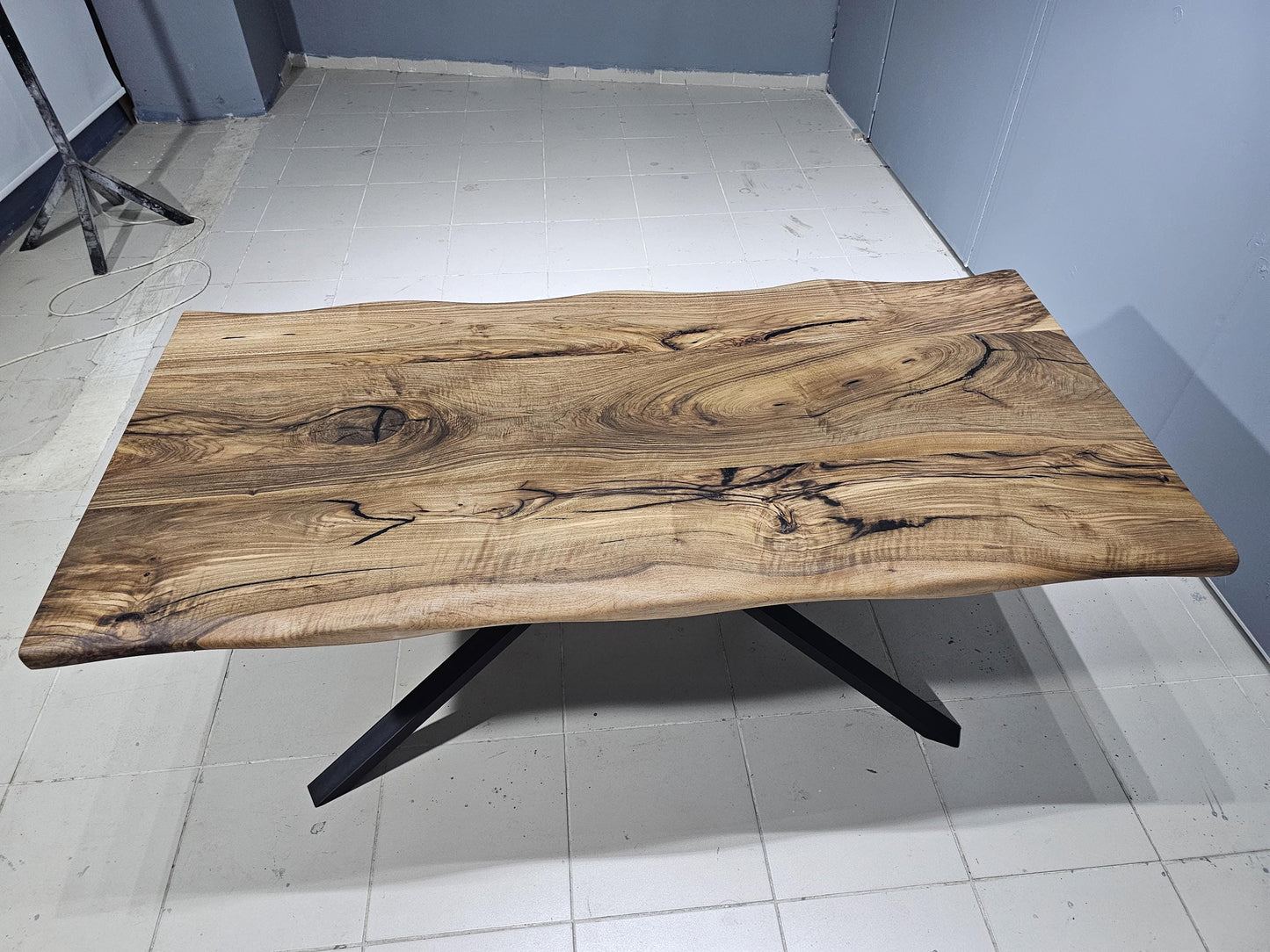 Dark Walnut Tree Dinin Room Table,Custom Order Dining Table,Mid Century Dining Table, Handmade Solid Wood Table with Metal Legs,